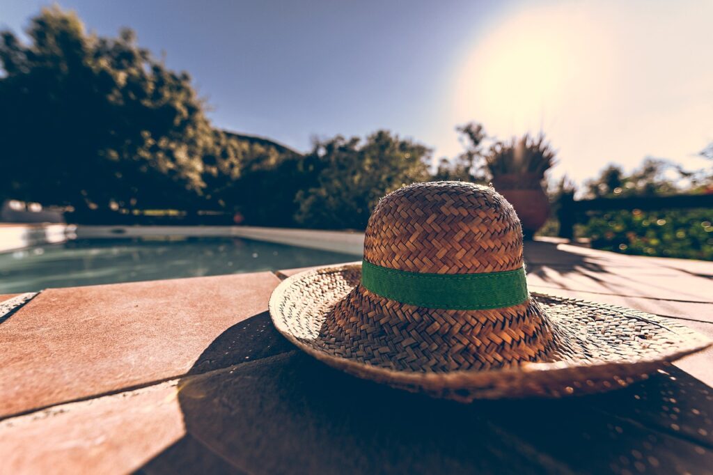 cap, straw hat, coneflower