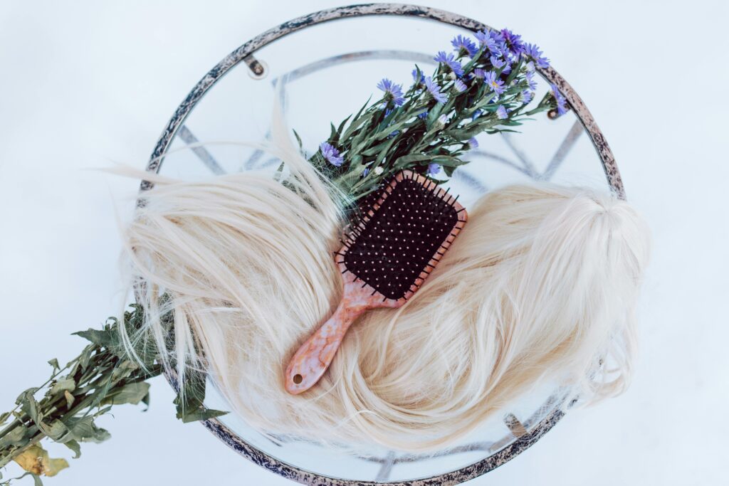 Black and White Hair Brush on White and Green Floral Wreath